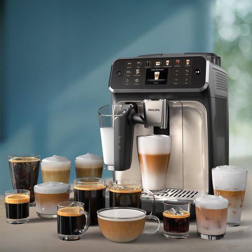 Kaffeevollautomat EP5547/90 5500 Series, 20 Kaffeespezialitäten (heiß oder eisgekühlt), Chrom-Schwarz LatteGo-Milchsystem, SilentBrew Technologie, Schwarz verchromt