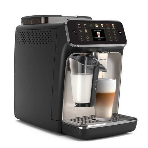 Kaffeevollautomat EP5547/90 5500 Series, 20 Kaffeespezialitäten (heiß oder eisgekühlt), Chrom-Schwarz LatteGo-Milchsystem, SilentBrew Technologie, Schwarz verchromt