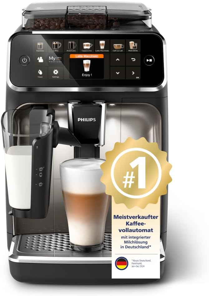 Kaffeevollautomat  Serie 5400 – LatteGo Milchsystem, 12 Kaffeespezialitäten, Intuitives Display, 4 Benutzerprofile, Chrom (EP5447/90)