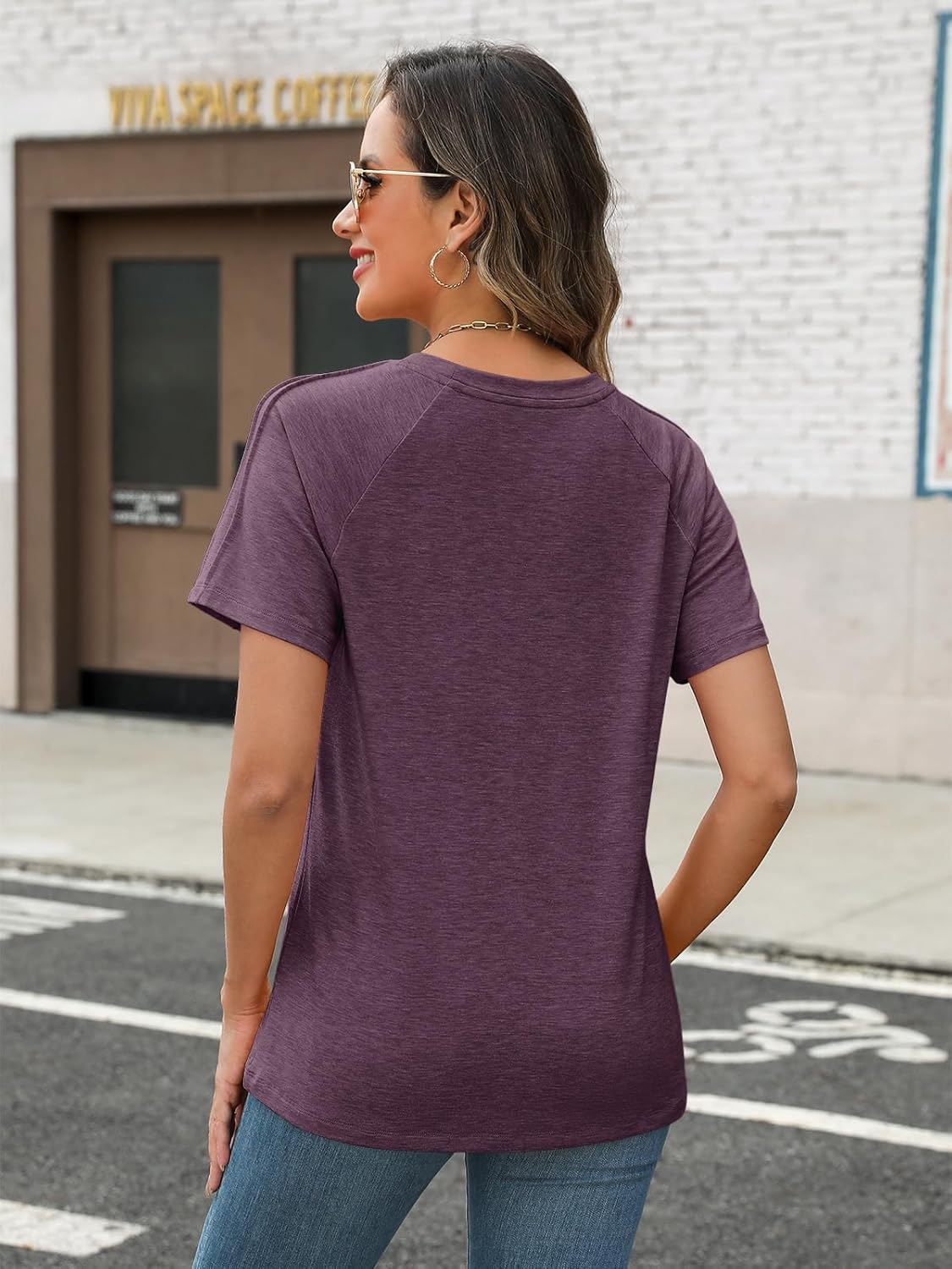 Women's Summer Short Sleeve Tops Crewneck Pleated T Shirts Casual Tees