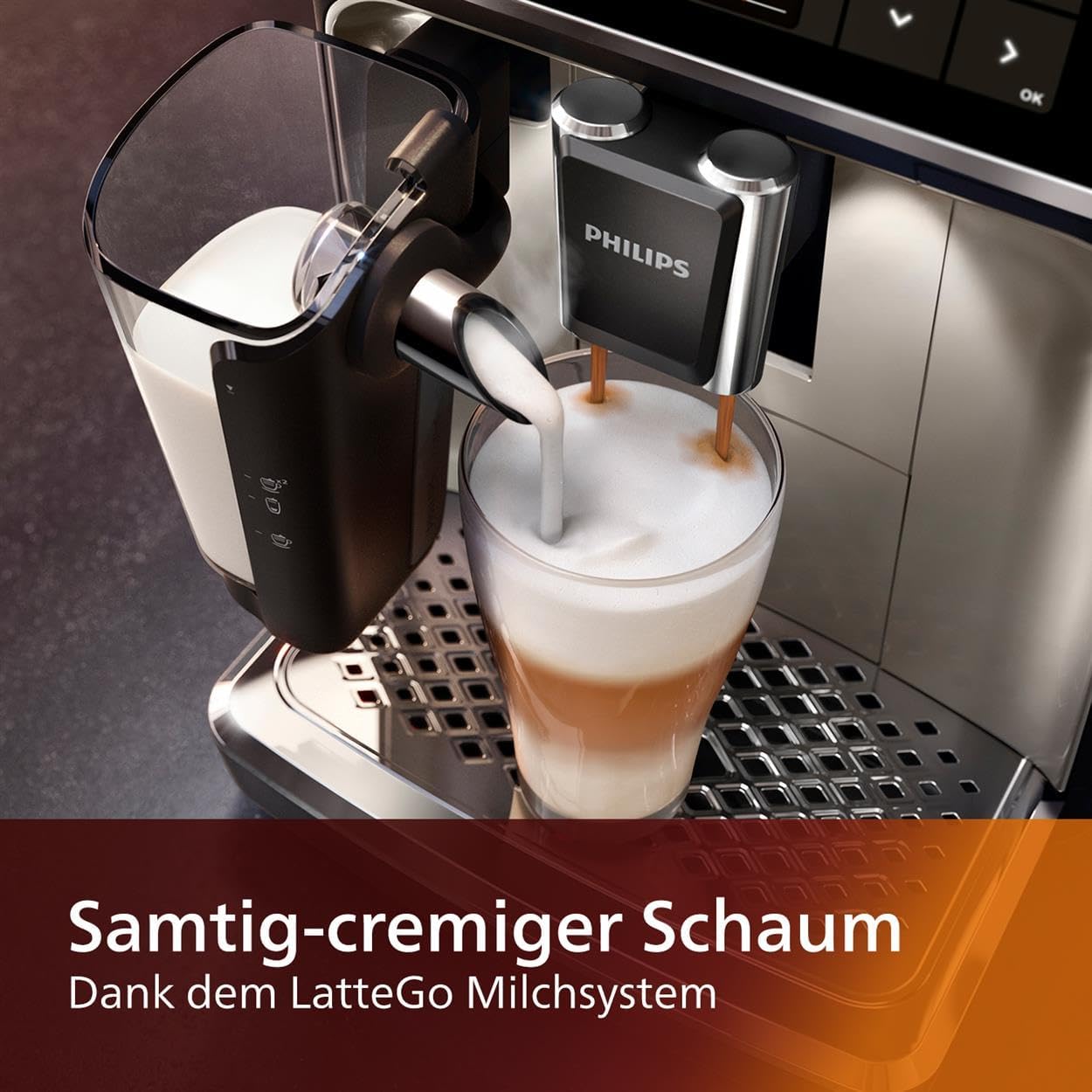 Kaffeevollautomat  Serie 5400 – LatteGo Milchsystem, 12 Kaffeespezialitäten, Intuitives Display, 4 Benutzerprofile, Chrom (EP5447/90)
